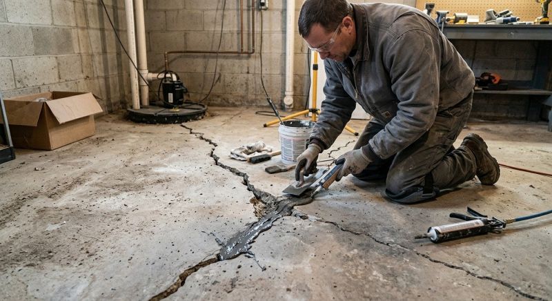 Cracked Basement Floor Repair in Norwell, MA
