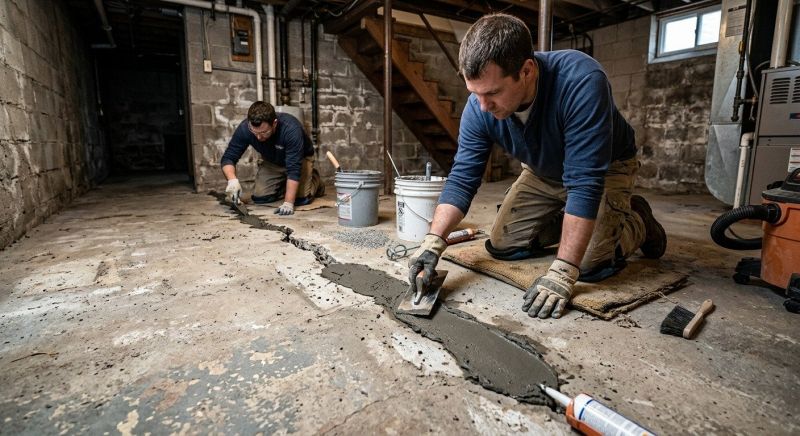 Cracked Basement Floor Repair in Norwell, MA
