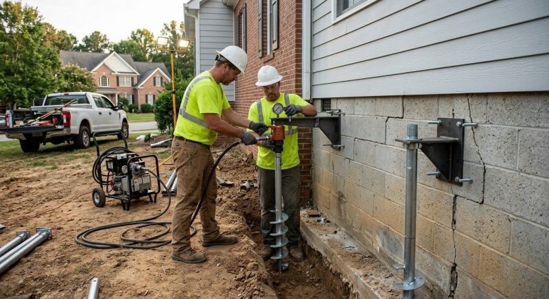 Helical Piers Installation in Norwell, MA